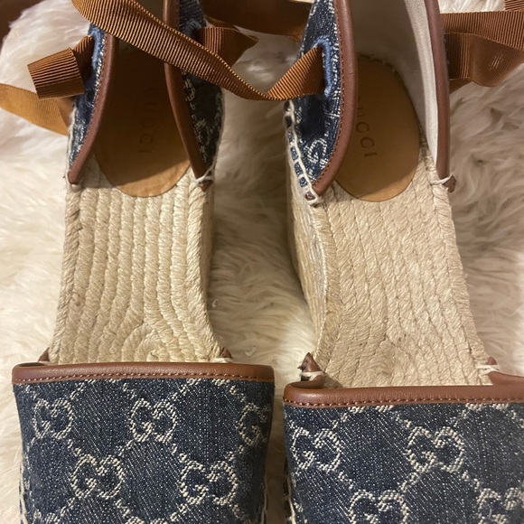 Gucci Women's Pilar Double Denim Pilar Espadrille Wedge Sandal - Picture 6 of 8